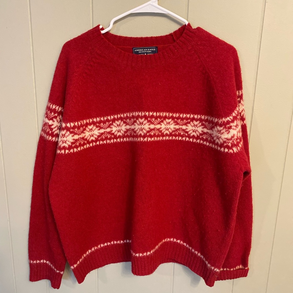 Red and cream wool sweater